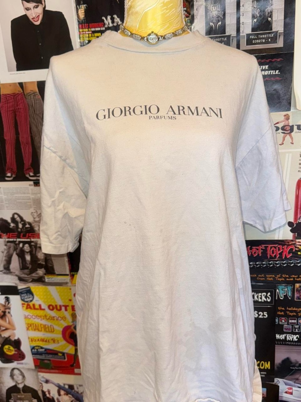Giorgio Armani Parfums White Tee with Gold Chain Accent